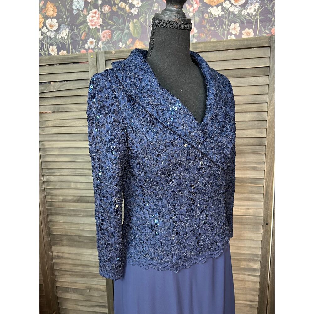 Alex Evenings Navy Sequin Lace Portrait Collar Mother of Bride Gown 4 NWT $189 - Picture 6 of 13